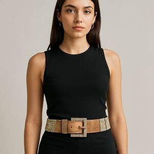 Belt-Elegant Silver and Copper Crystal Embellished Stretch Belt Approx M/L